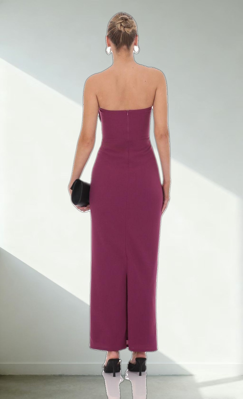 Bow Strapless Maxi Dress in Plum