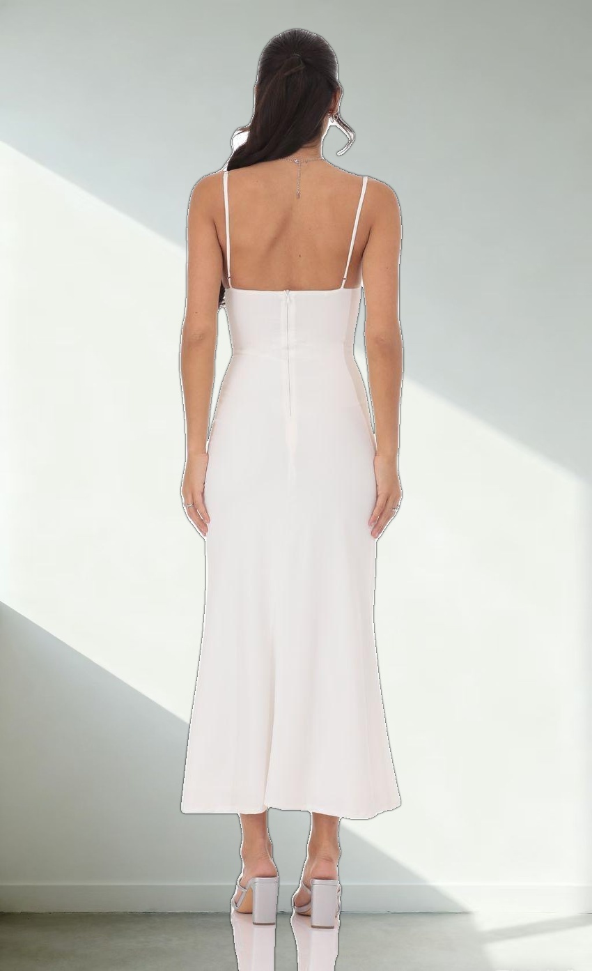 Ruched Cowl Neck Maxi Dress in White