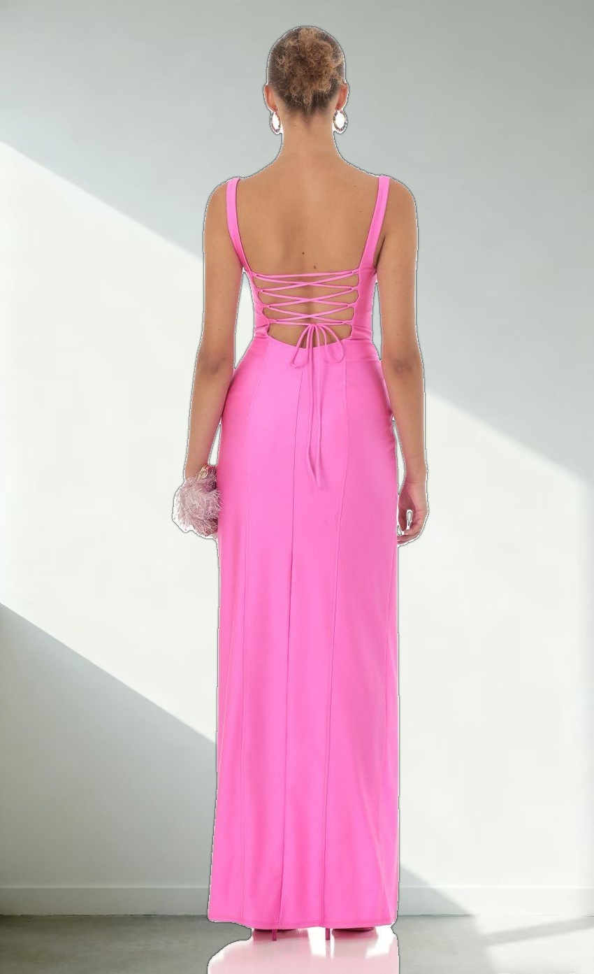Square Neck Maxi Dress in Hot Pink