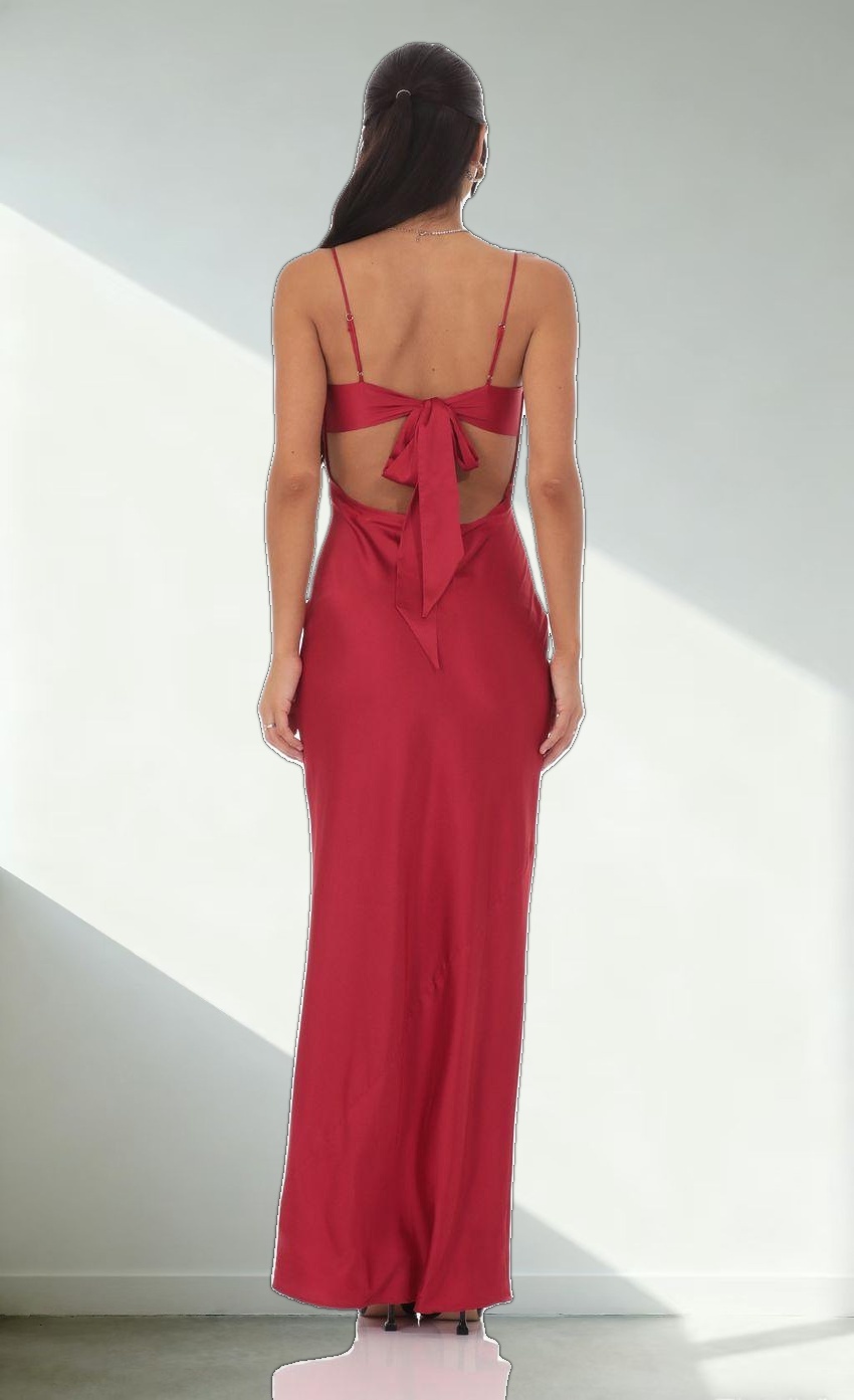 Satin Back Tie Maxi Dress in Red