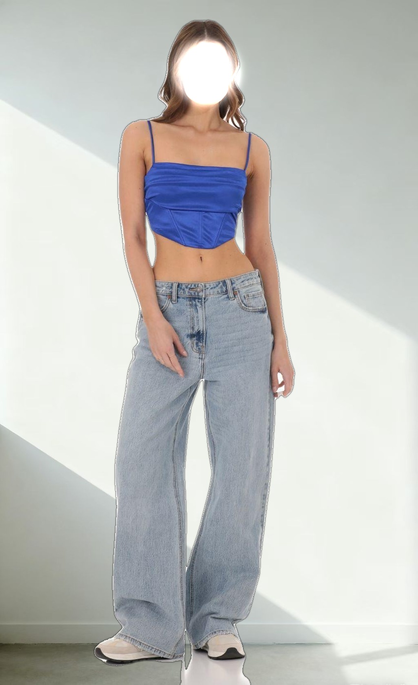 Satin Corset Crop Top in Royal Blue