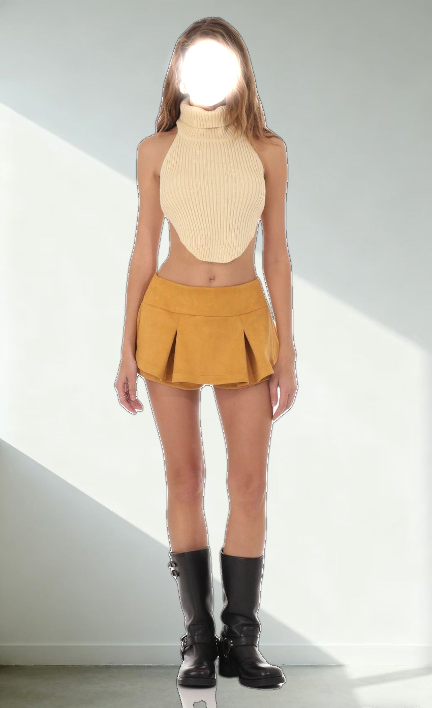 Turtleneck Knit Open Back Top in Cream