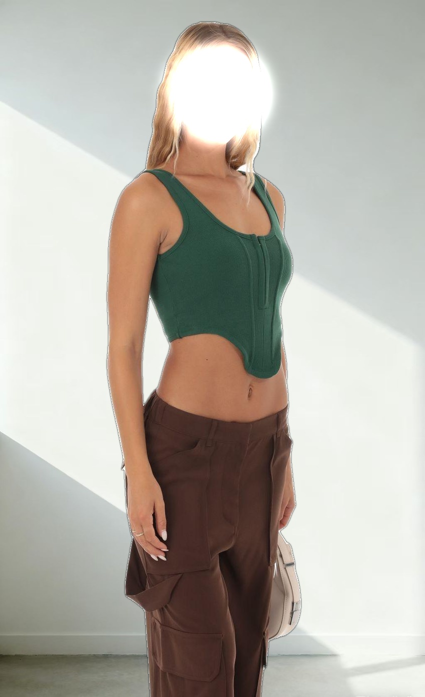 Ribbed Corset Tank Top in Green
