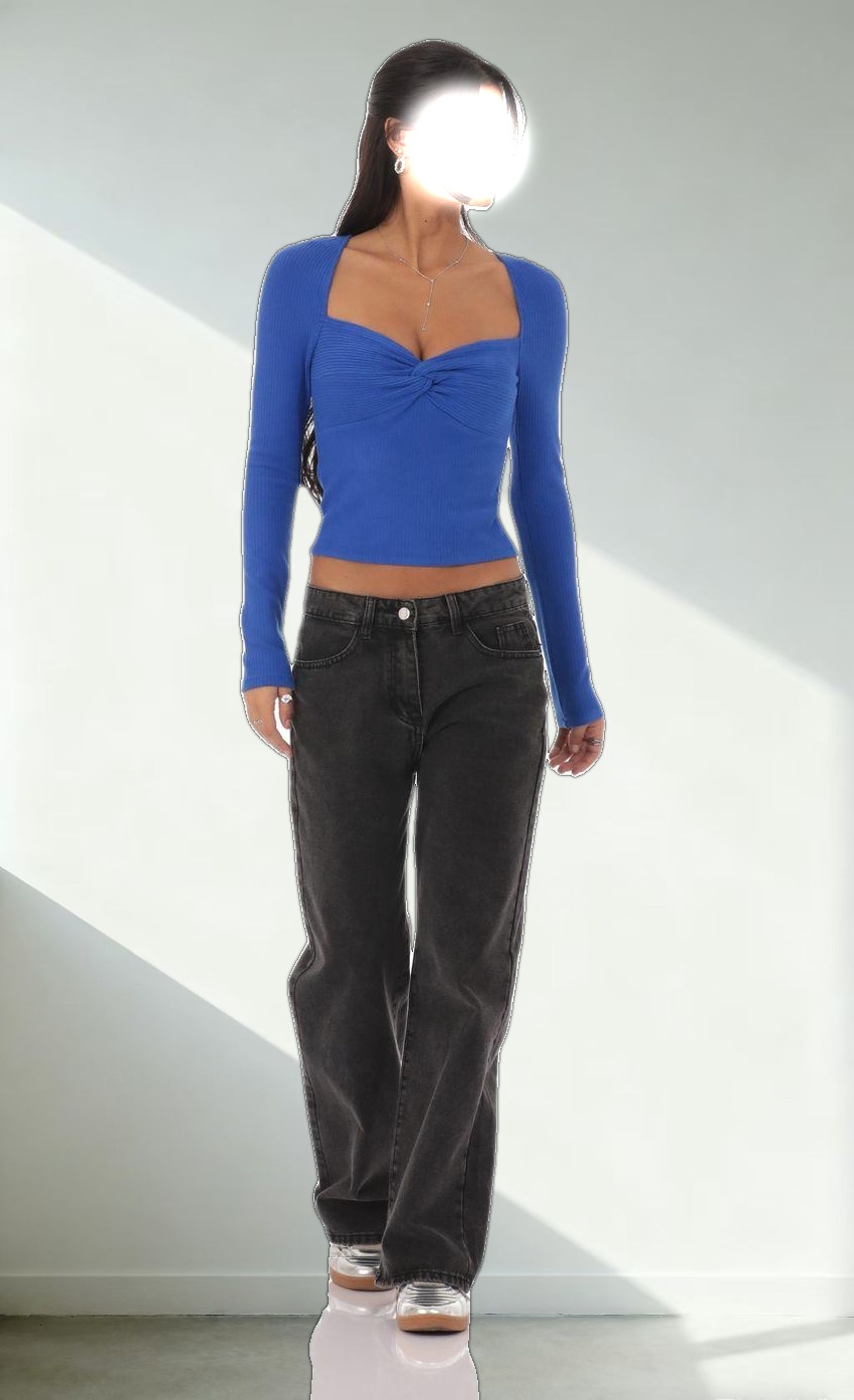 Ribbed Twist Top in Blue
