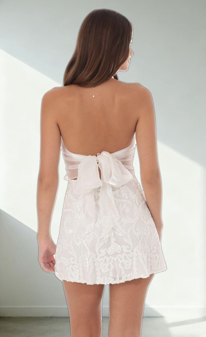 Sequin Mesh Strapless Dress in White