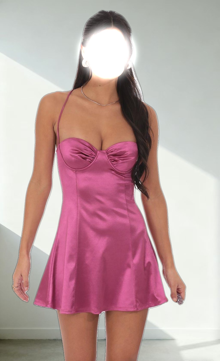Satin Fit and Flare Dress in Magenta