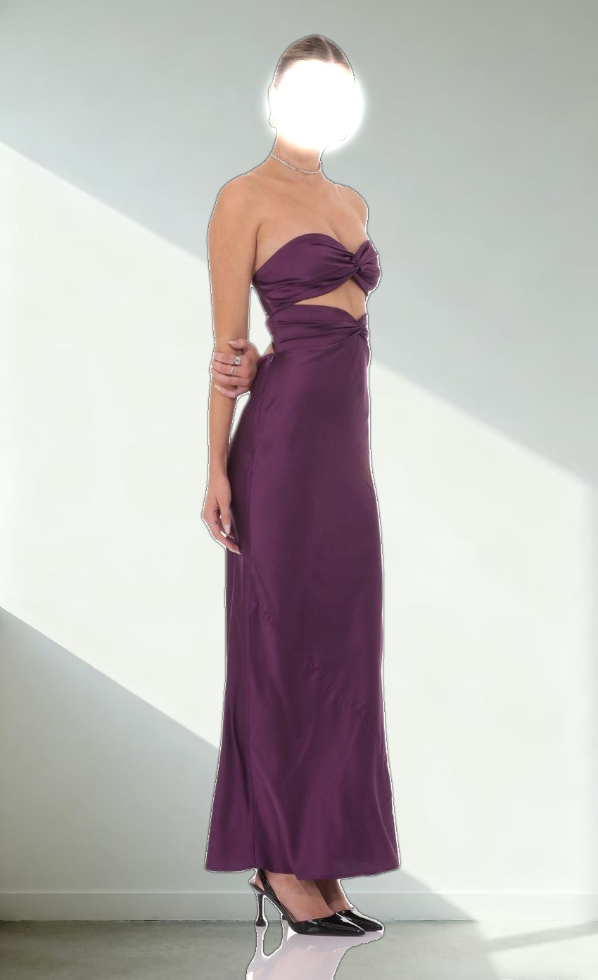 Satin Twist Cutout Maxi Dress in Purple