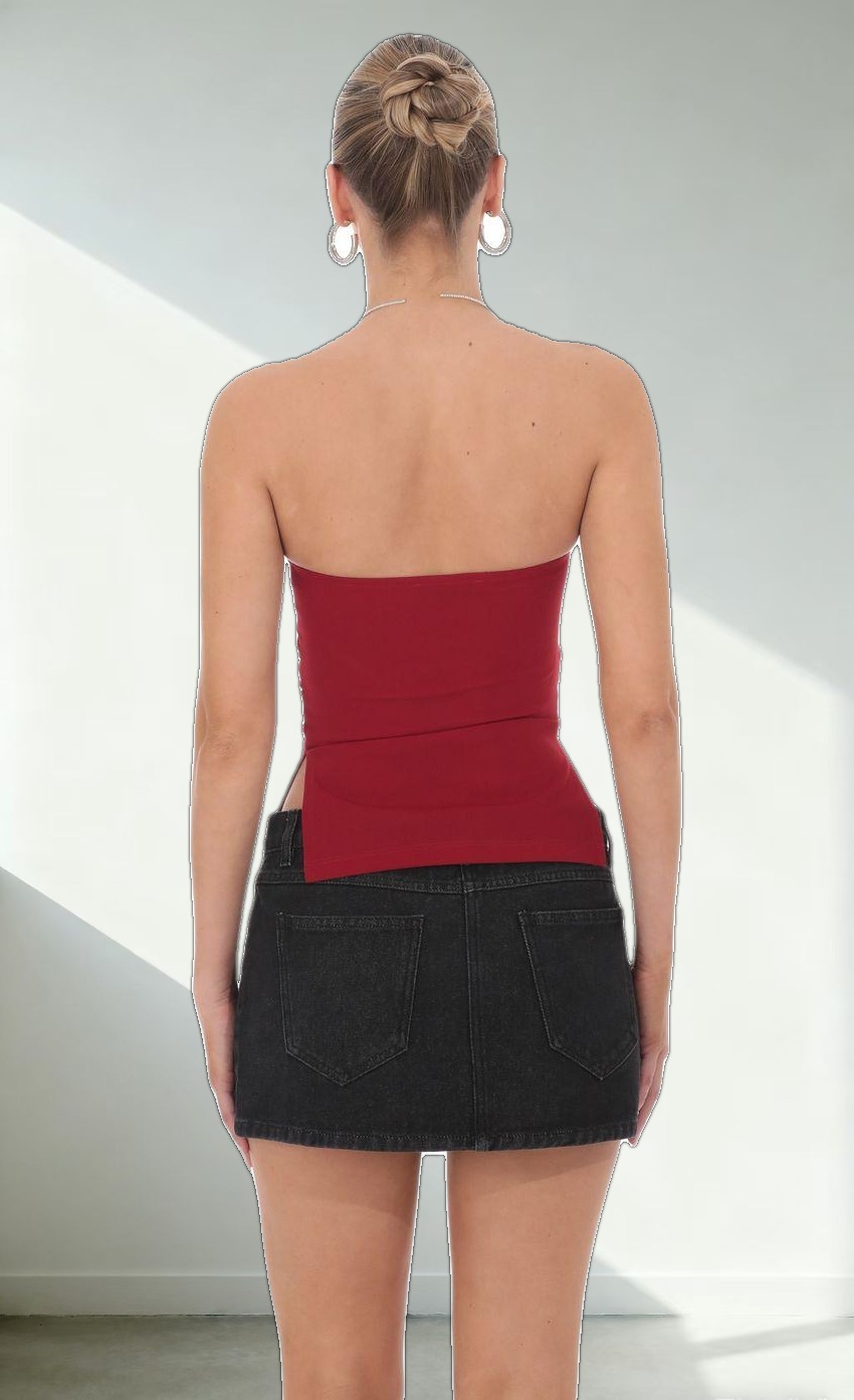 Strapless Double Slit Top in Red