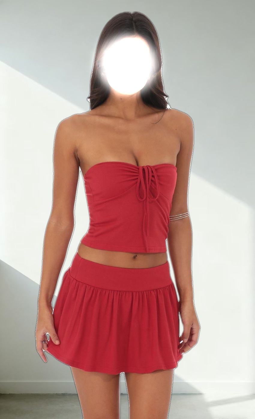 Ruched Tie Two Piece Set in Red