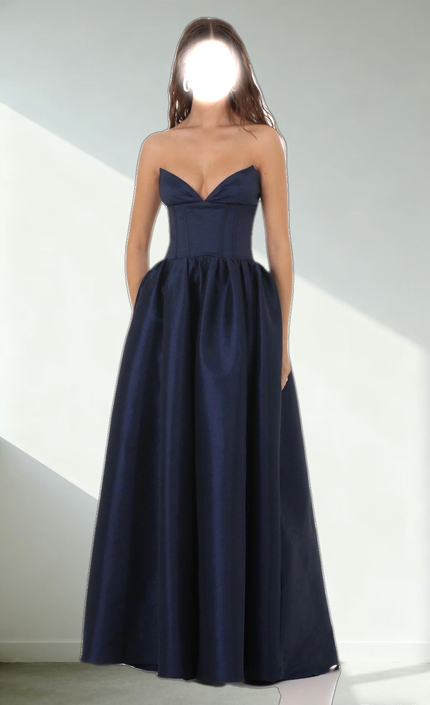 Corset Strapless Gown Dress in Navy