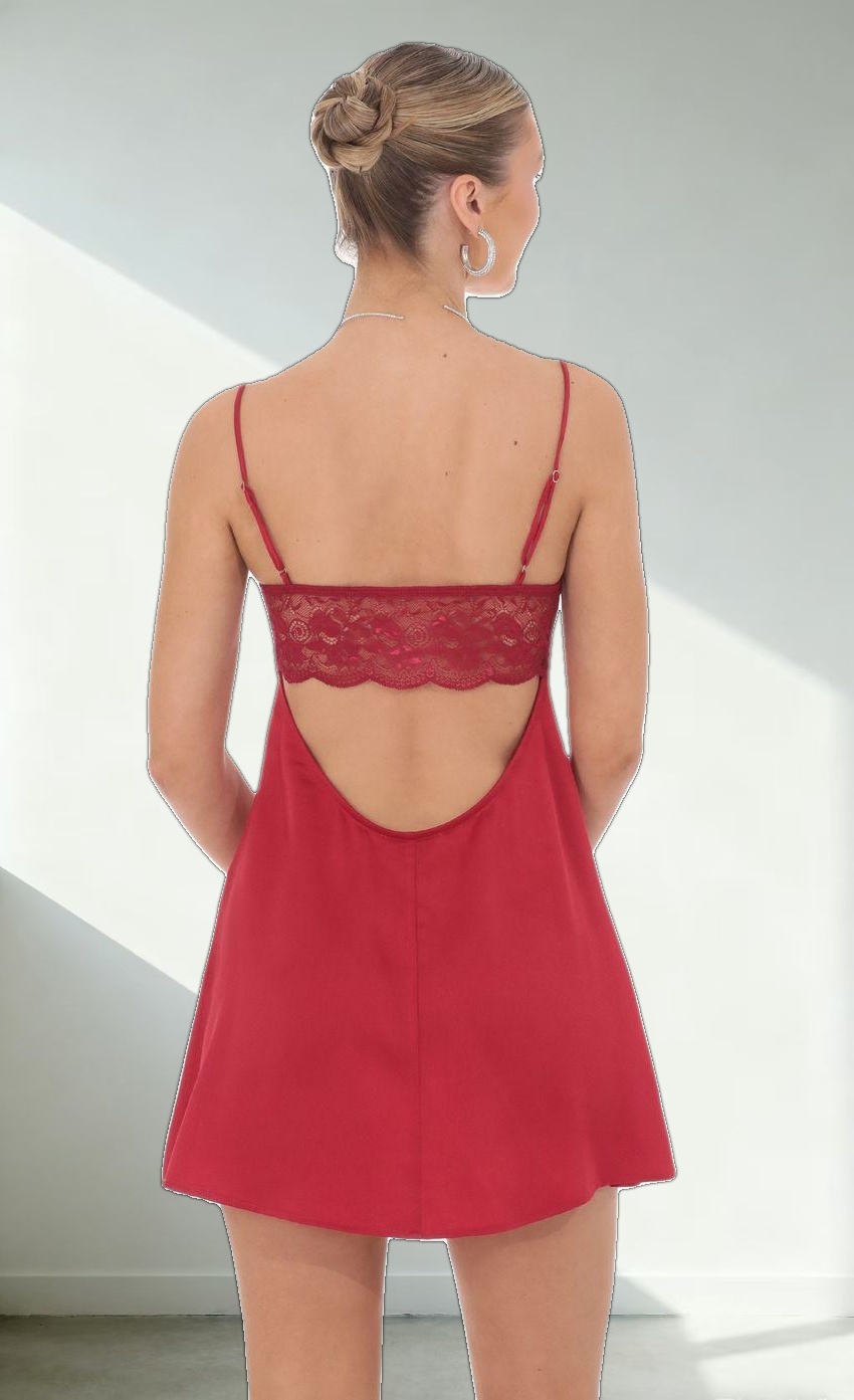 Satin Back Lace Dress in Red