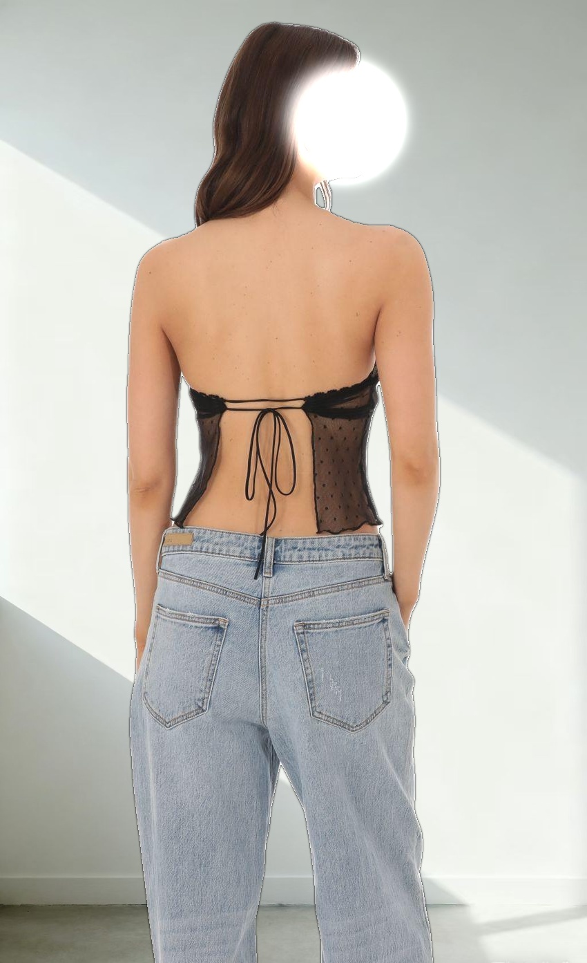 Dotted Strapless Babydoll Top in Black