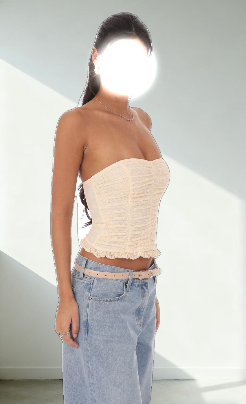 Ruched Lace Top in Pastel Peach