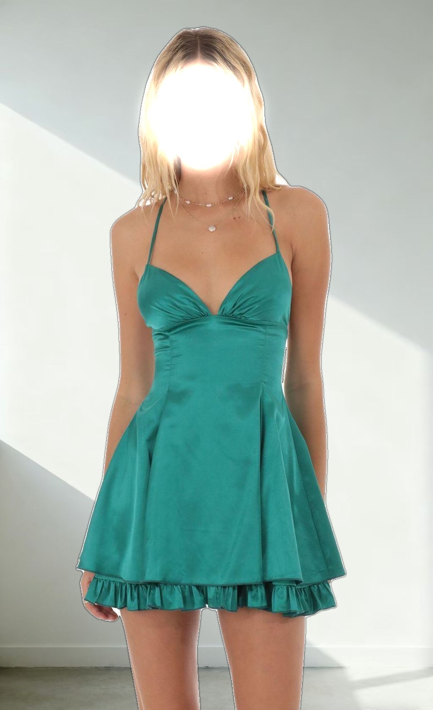 Satin Flare Dress in Green