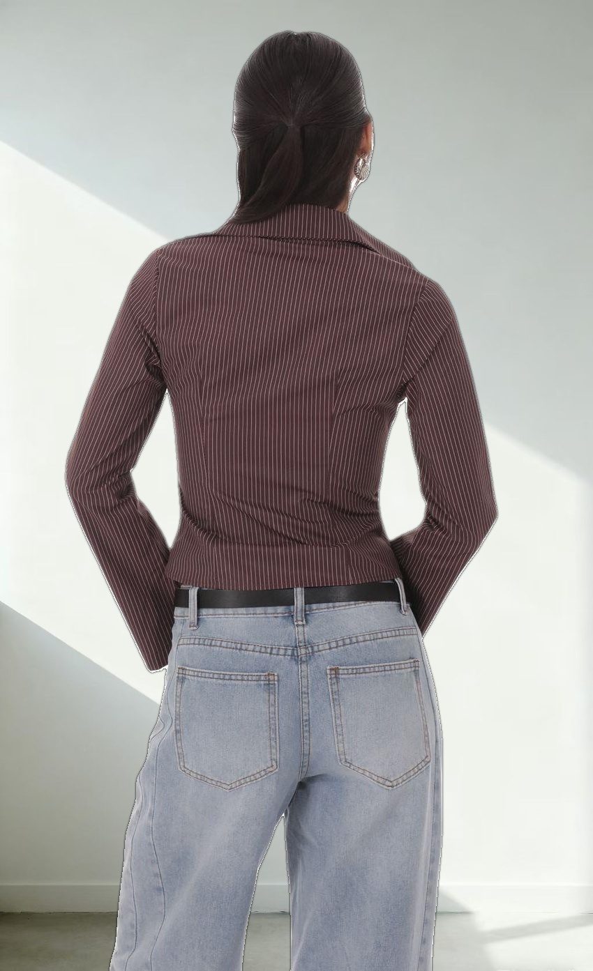 Pinstripe Button-Up Shirt in Brown