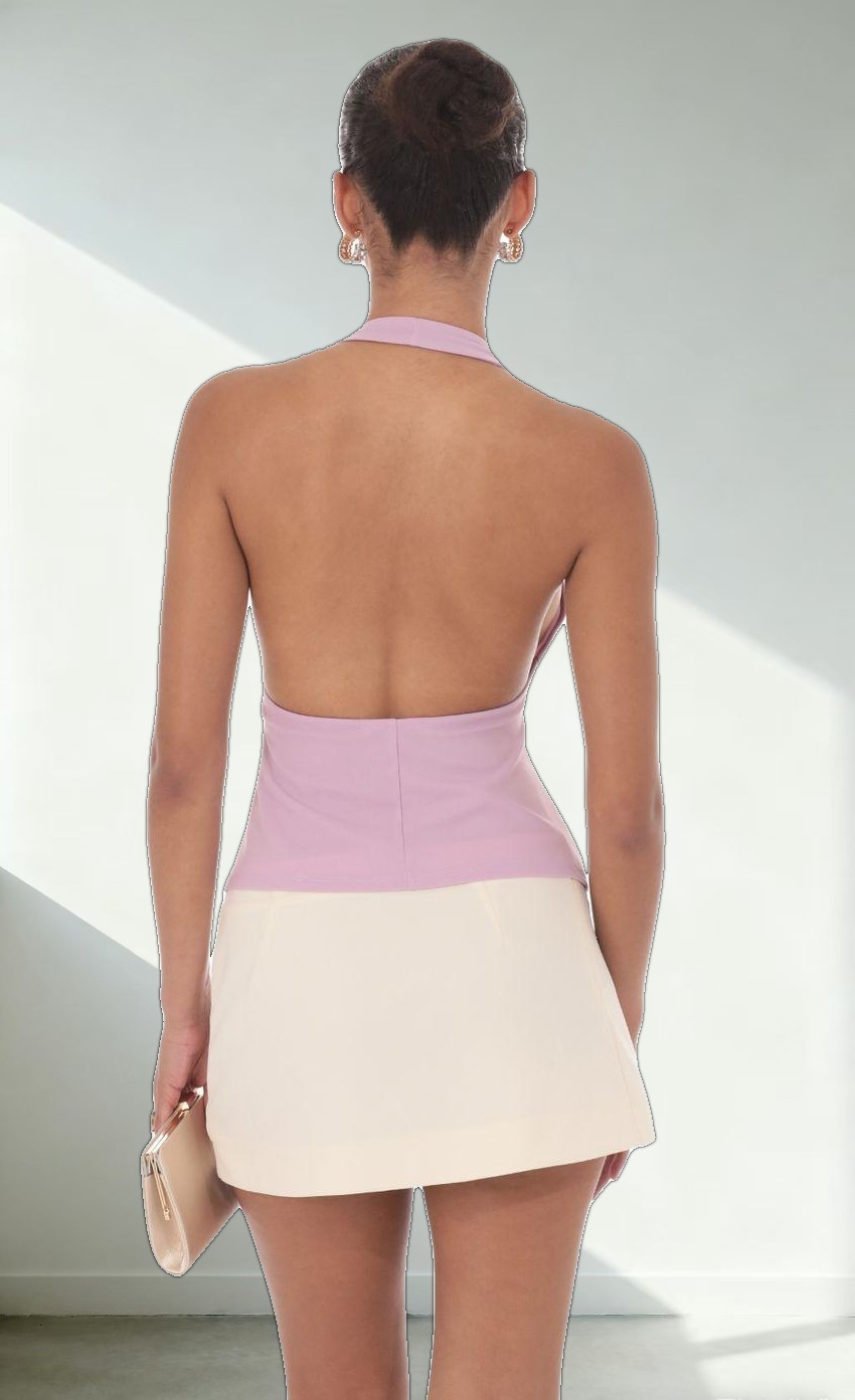 Flower Plunge Neck Top in Lilac