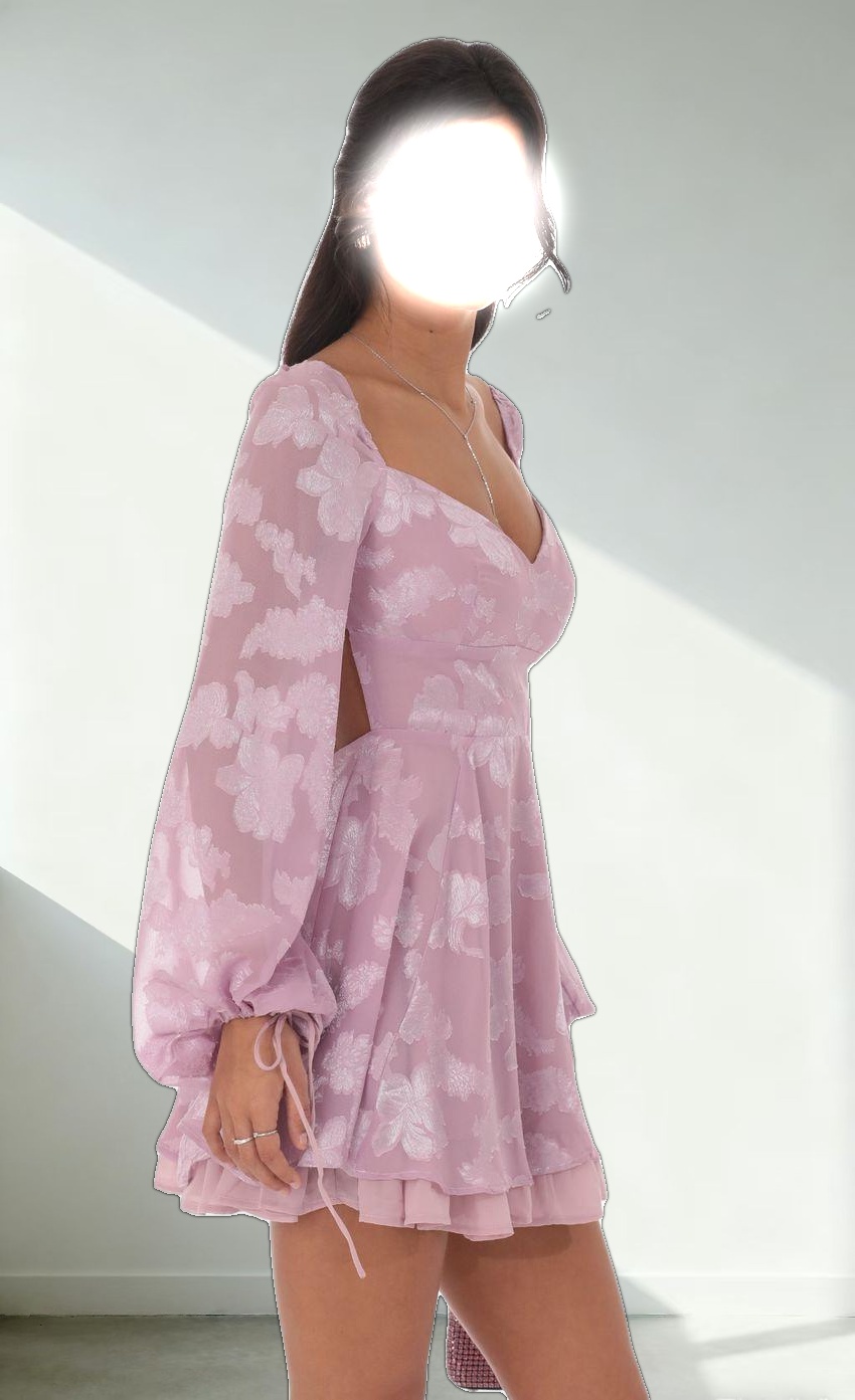 Floral Chiffon Fit and Flare Dress in Lilac