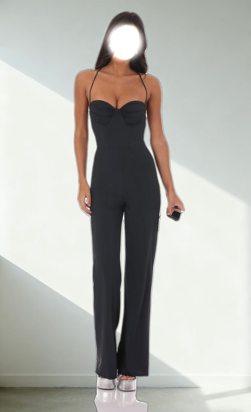 Open Back Bodycon Jumpsuit in Black