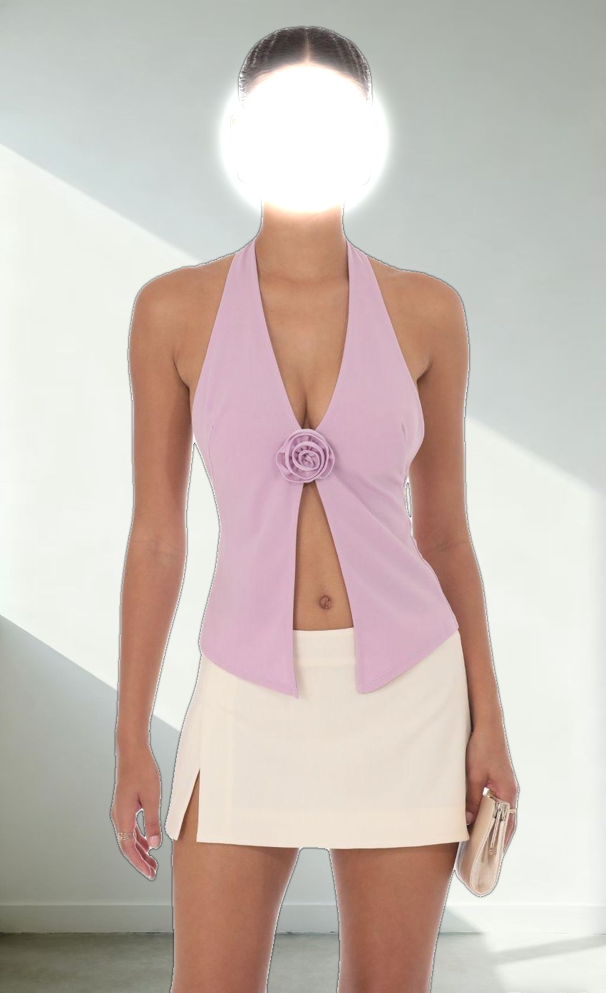 Flower Plunge Neck Top in Lilac