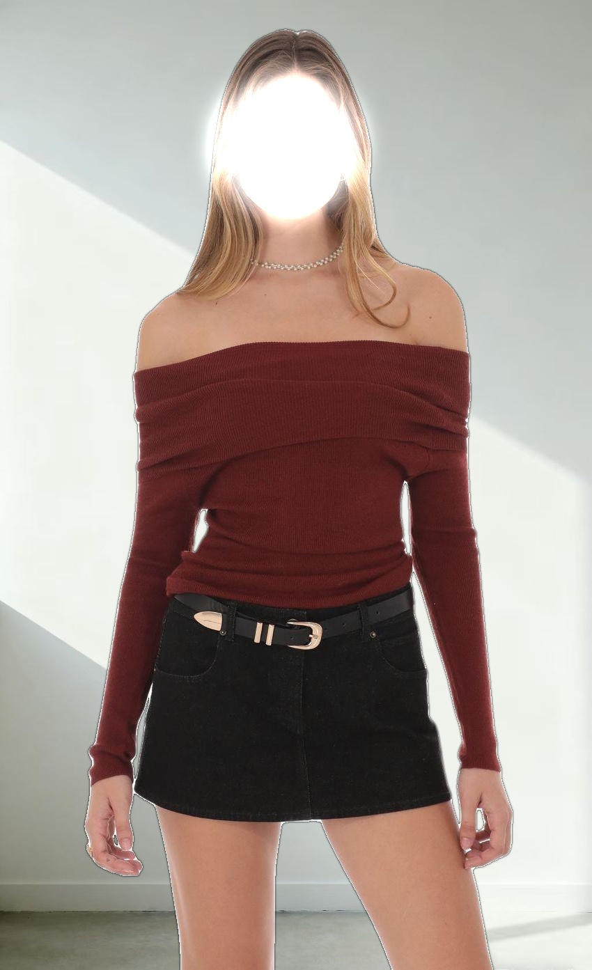 Fold Over Off Shoulder Top in Rust Red