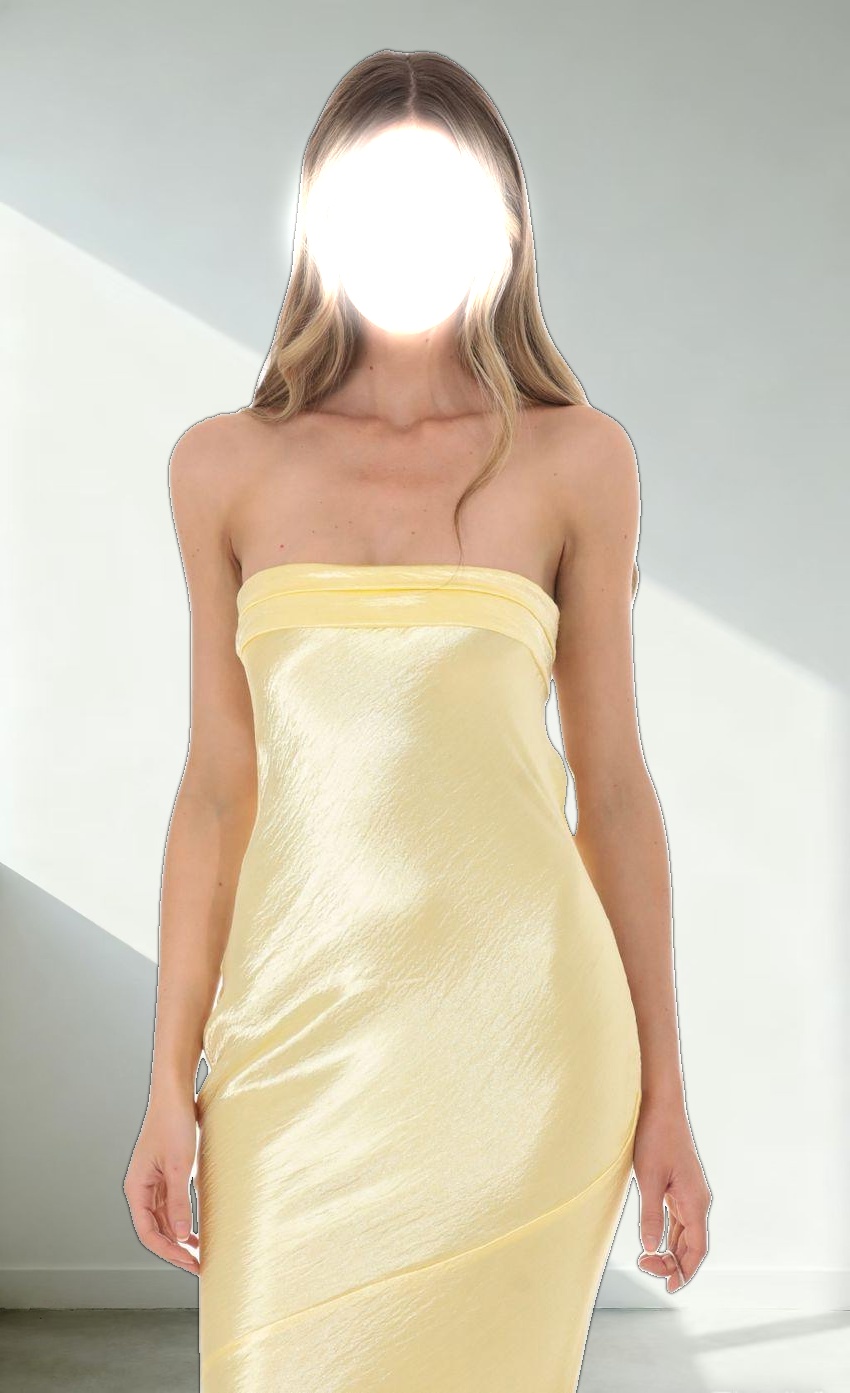 Strapless Satin Maxi Dress in Yellow