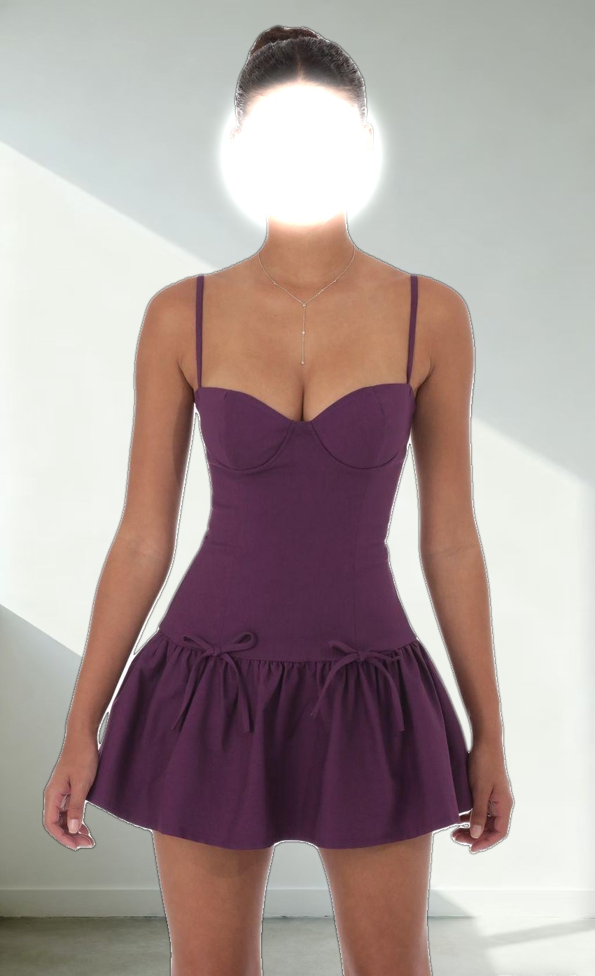 Double Bow Drop Waist Dress in Purple