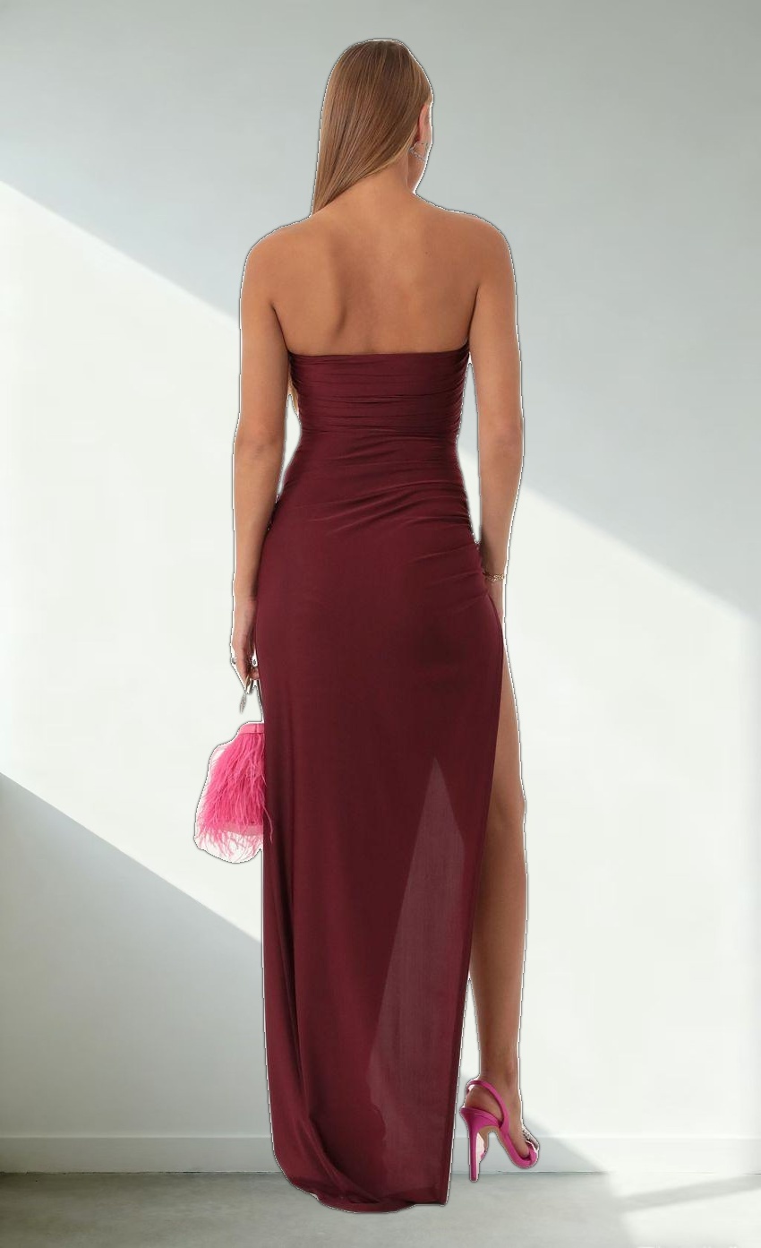 Corset Strapless Maxi Dress in Red