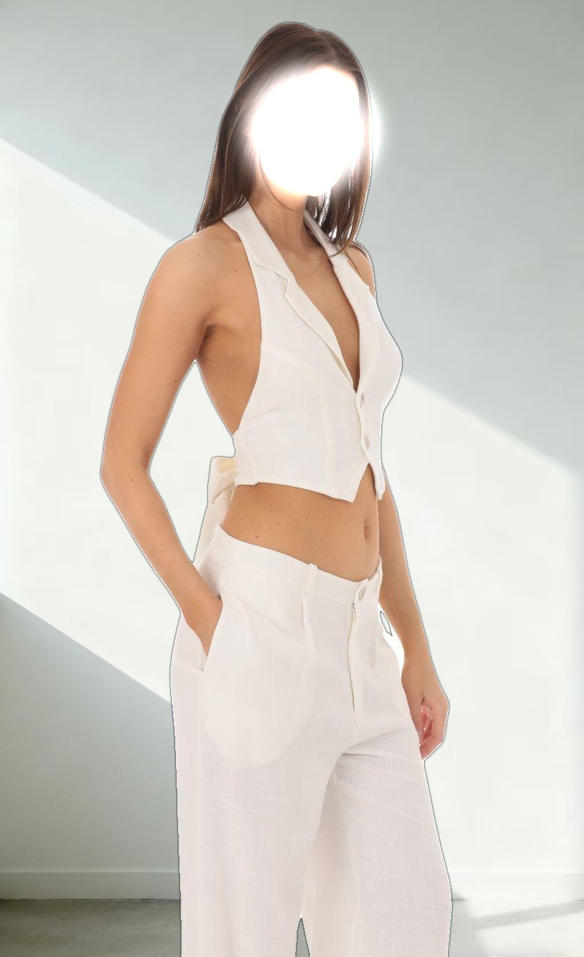 Linen Collared Vest Top in Ivory