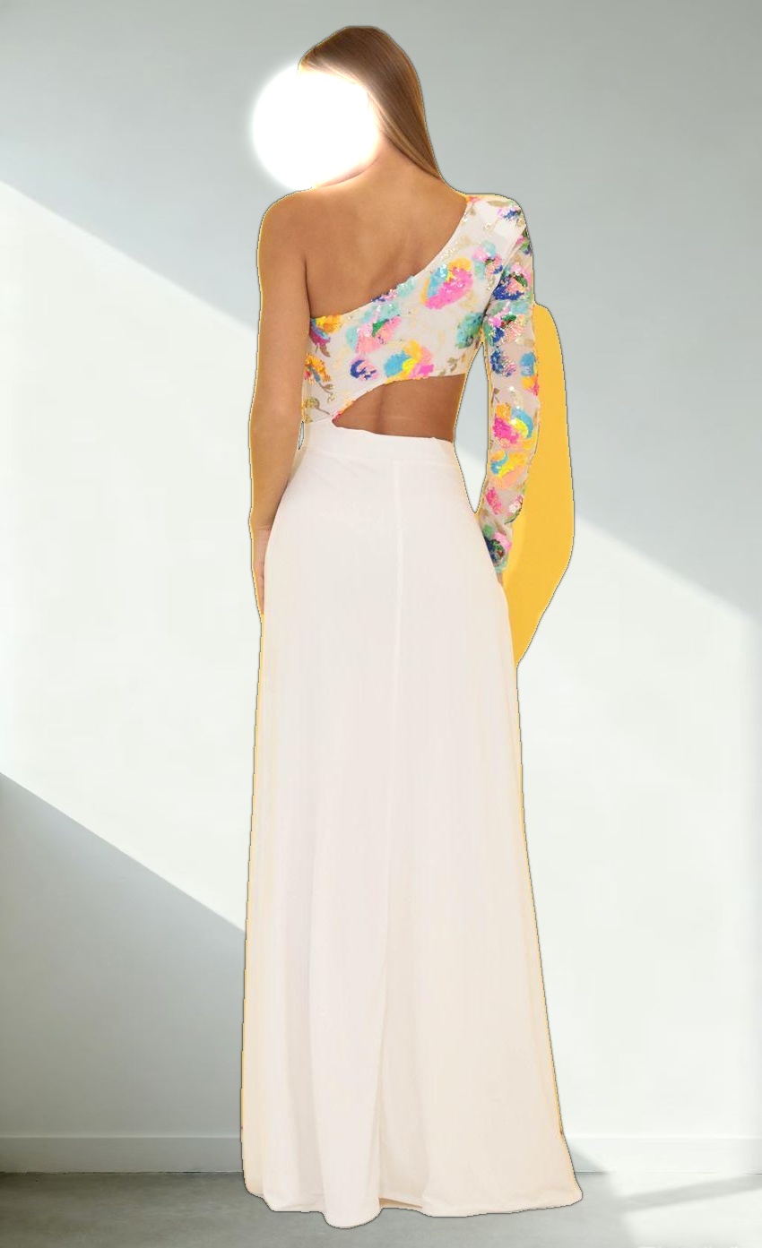 One Shoulder Sequin Maxi Dress in White