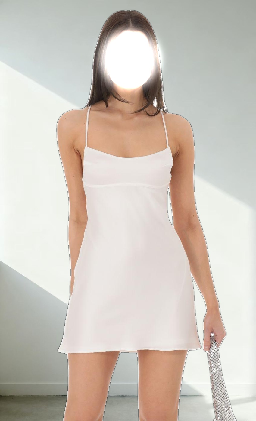Satin Open Back Slip Dress in White