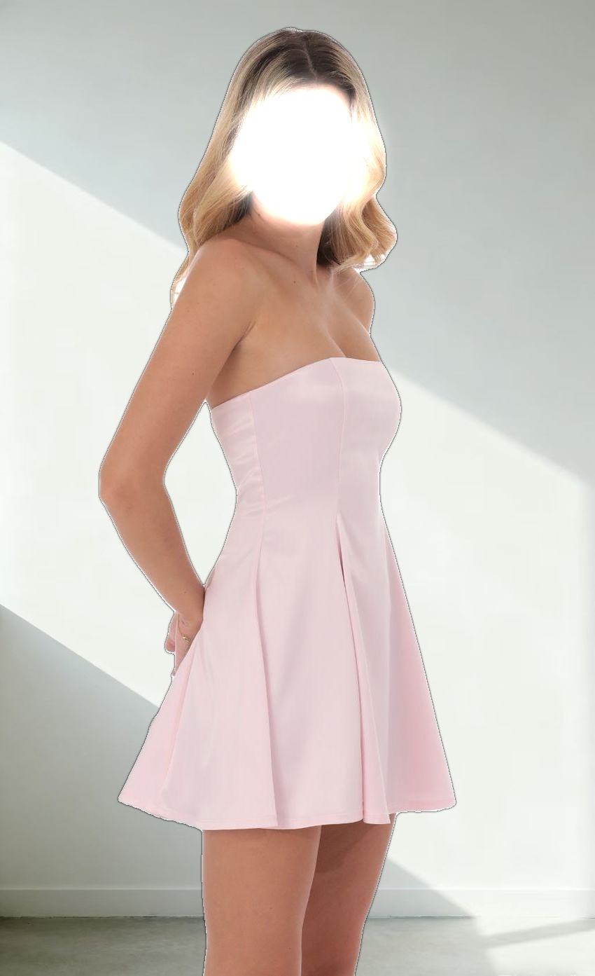 Strapless Satin Fit and Flare Dress in Pink