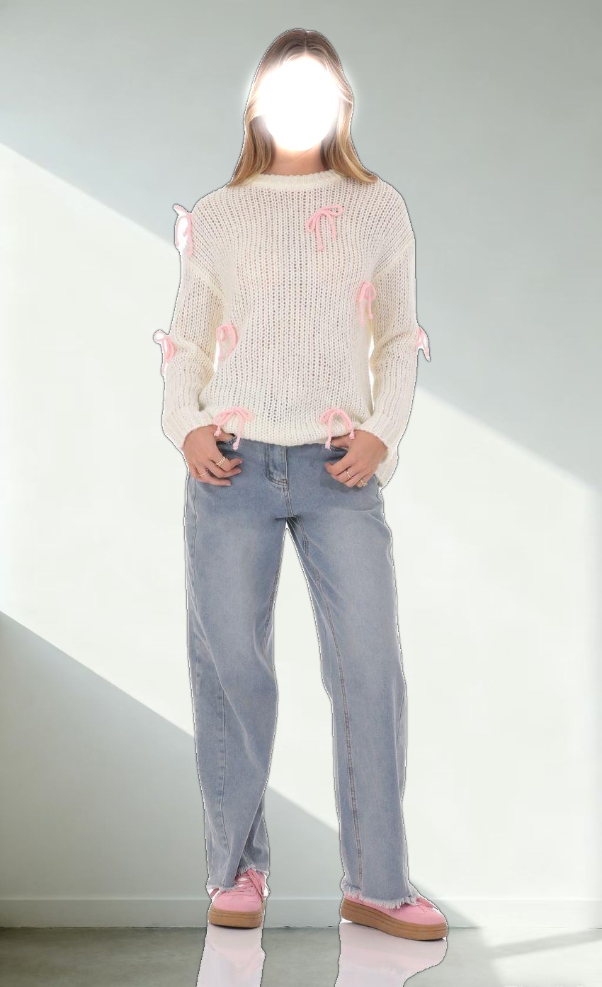 Knitted Bows Jumper in Cream