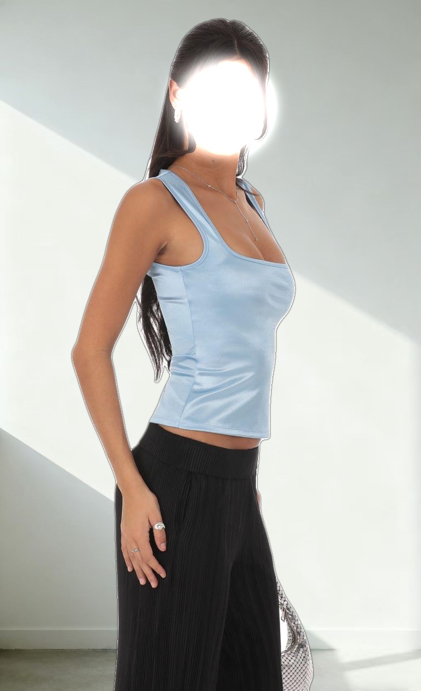 Satin Square Neck Top in Sky Blue