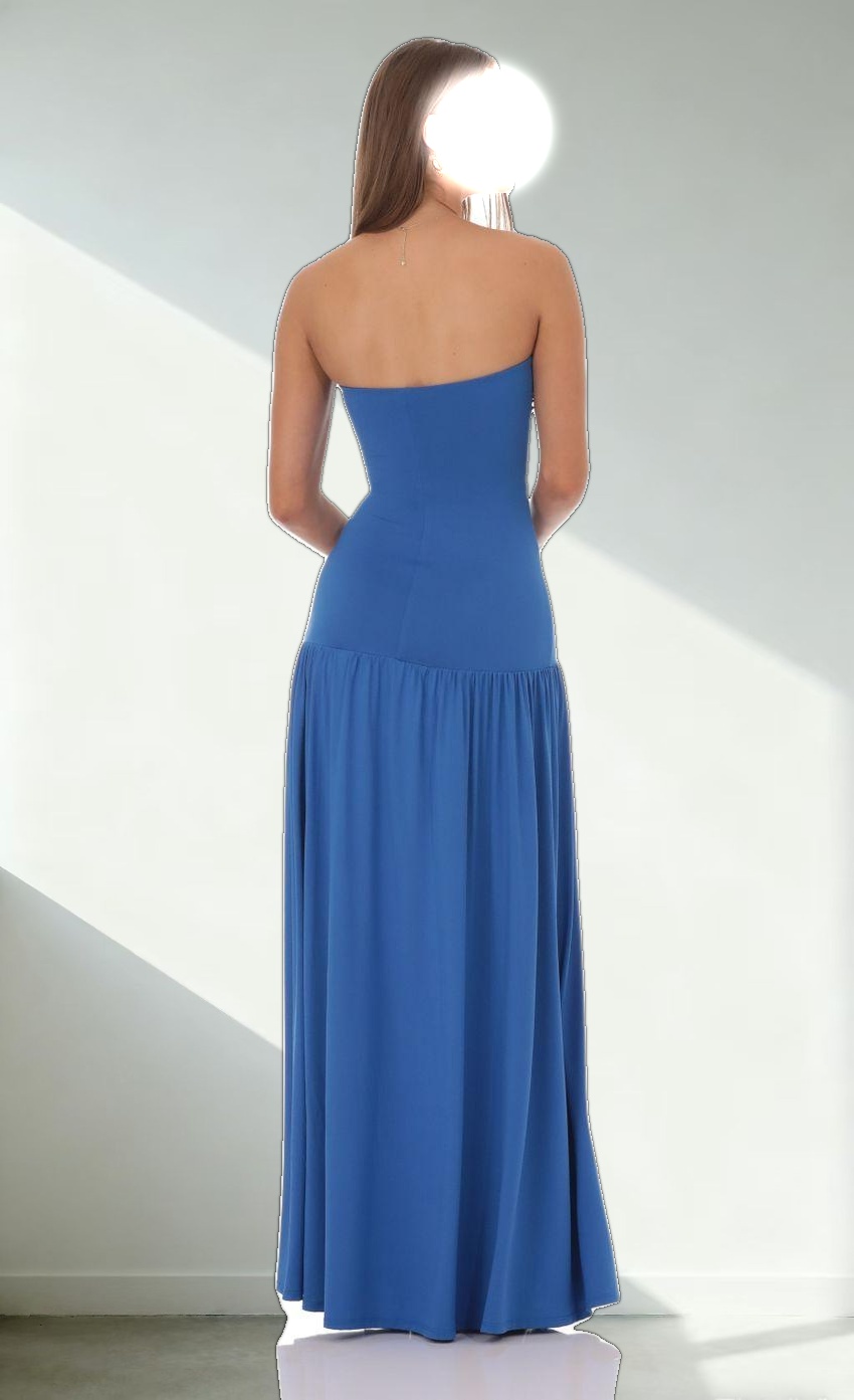 Strapless Drop Waist Maxi Dress in Blue