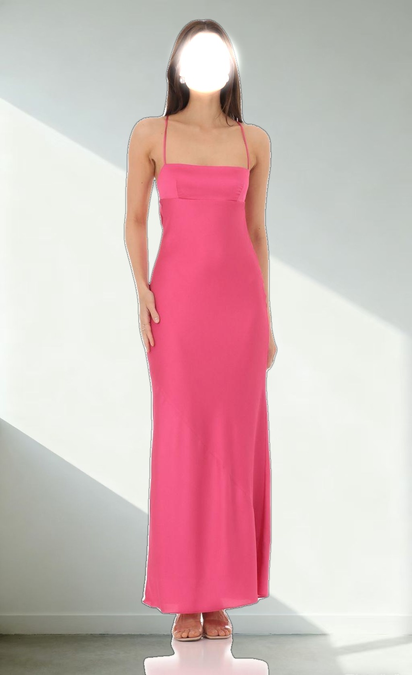 Satin Open Back Maxi Dress in Pink