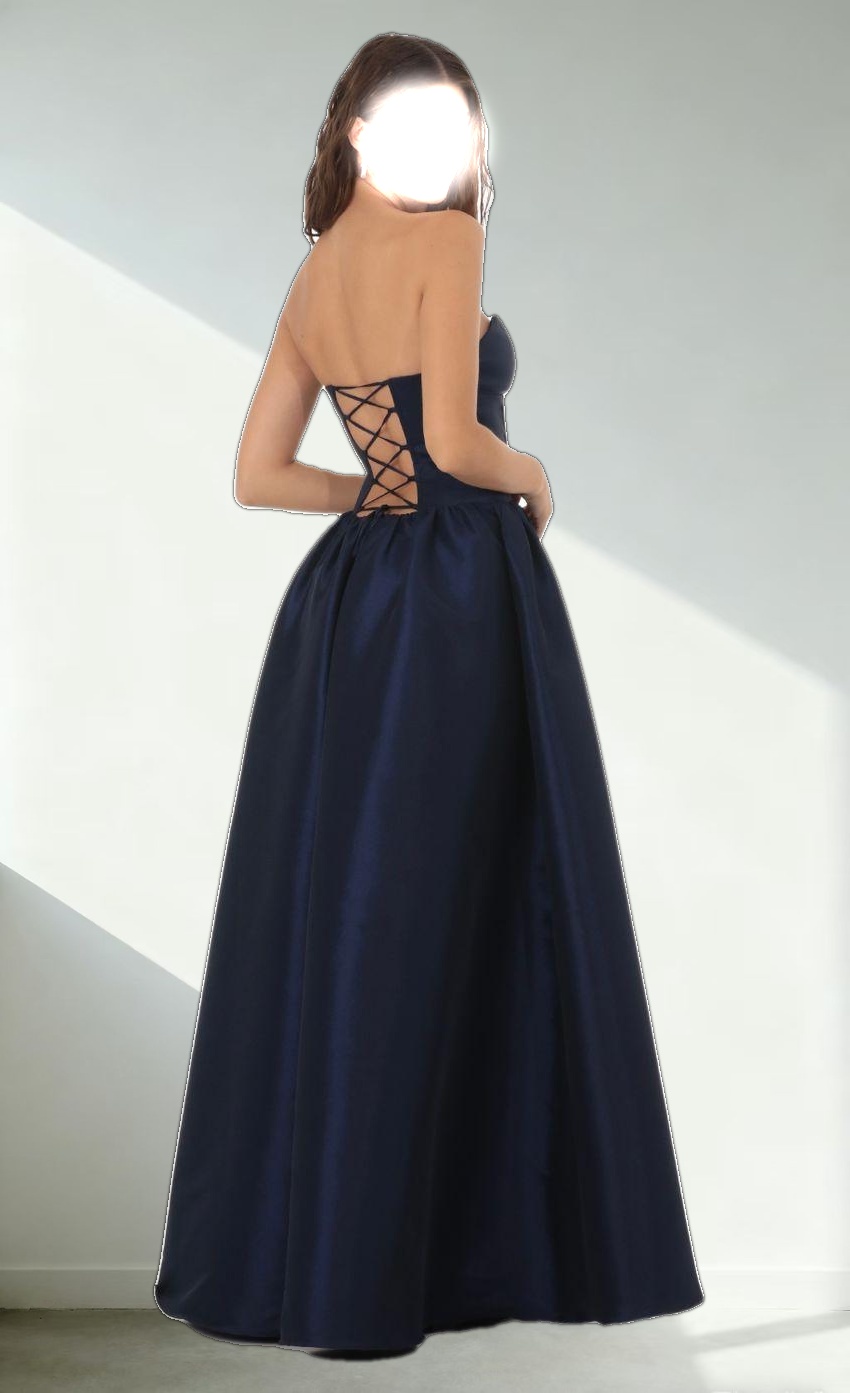 Corset Strapless Gown Dress in Navy