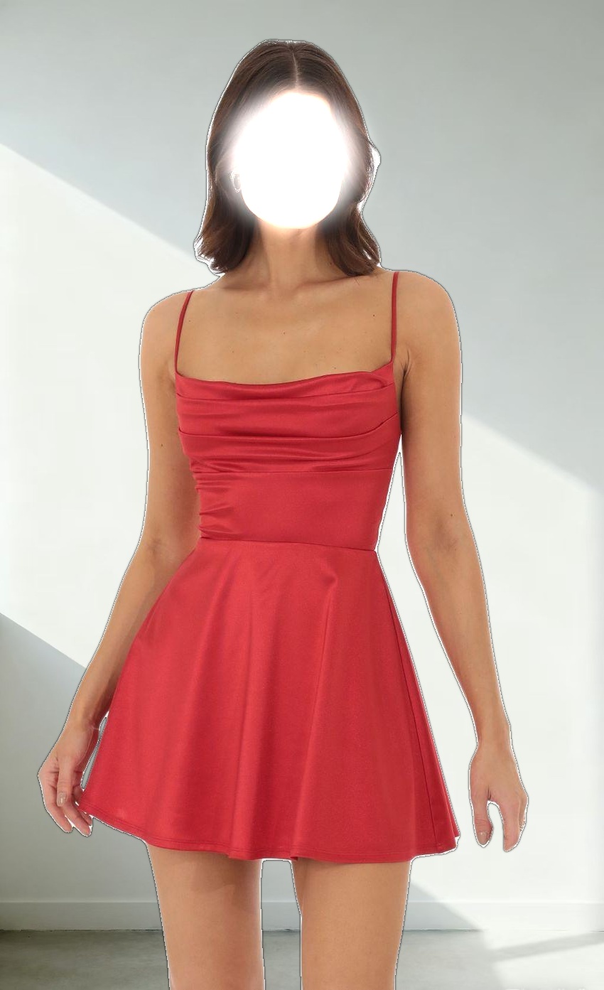 Satin Cowl Neck Dress in Red