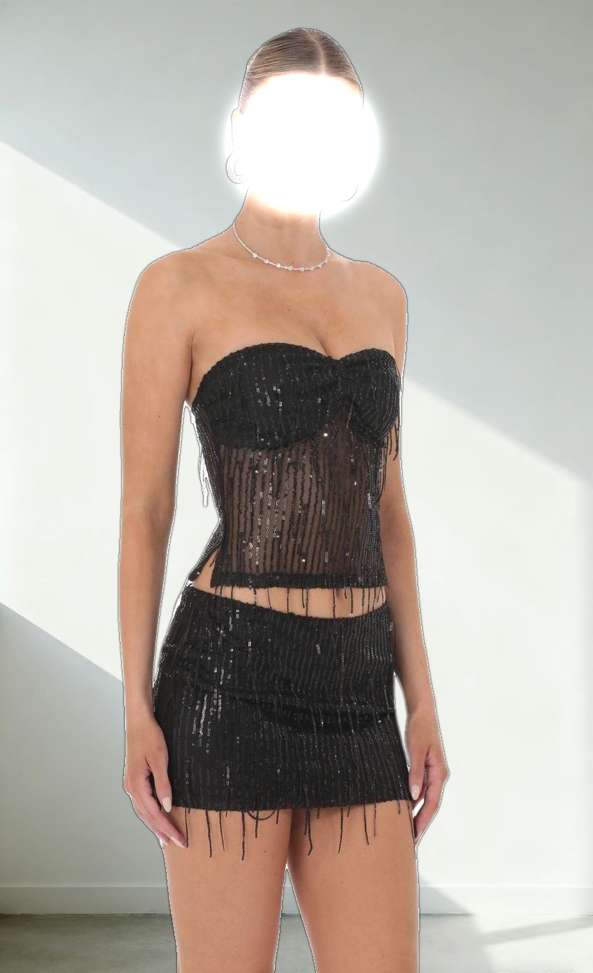 Fringe Sequin Skirt in Black