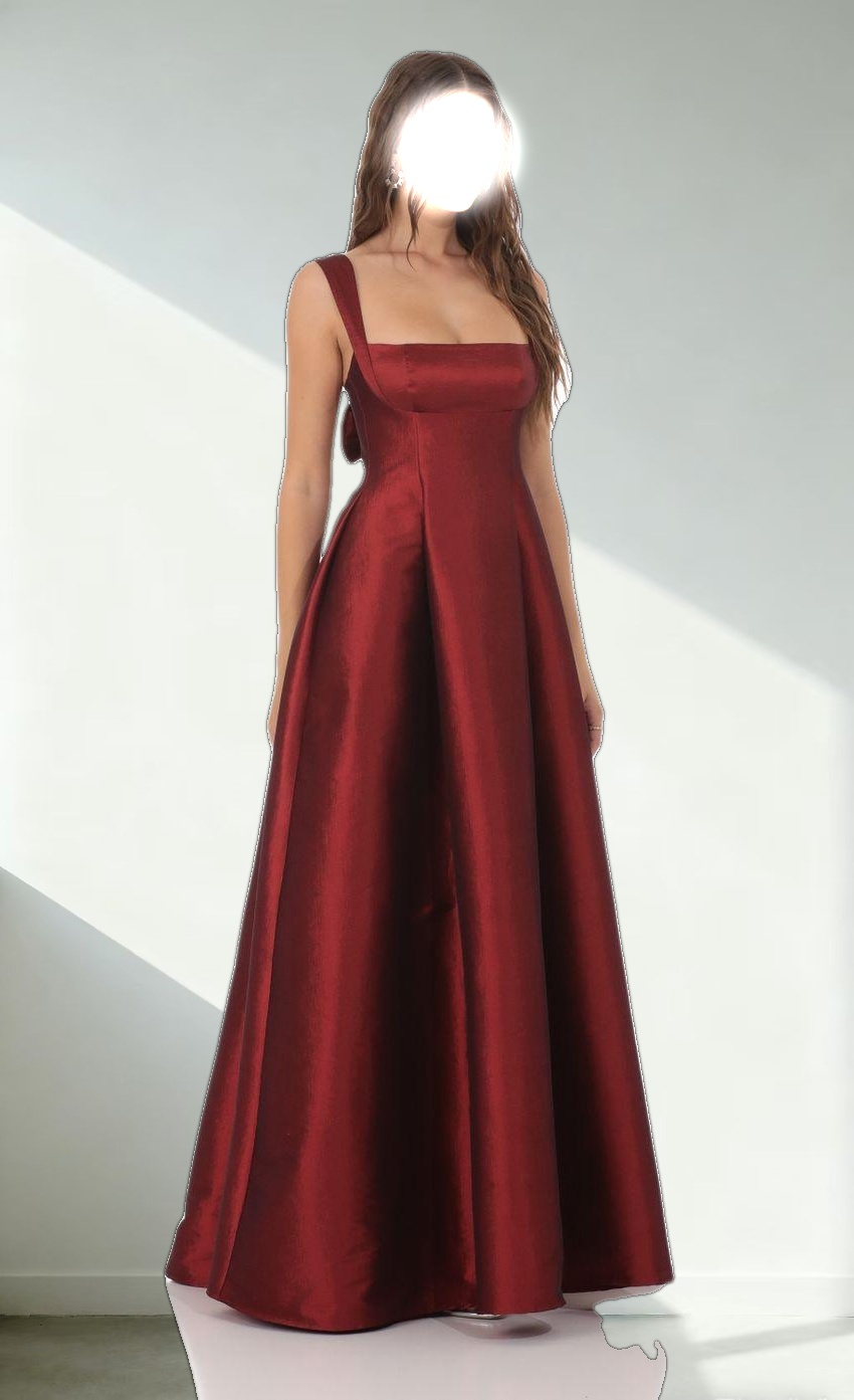 Square Neck Fit and Flare Gown in Maroon