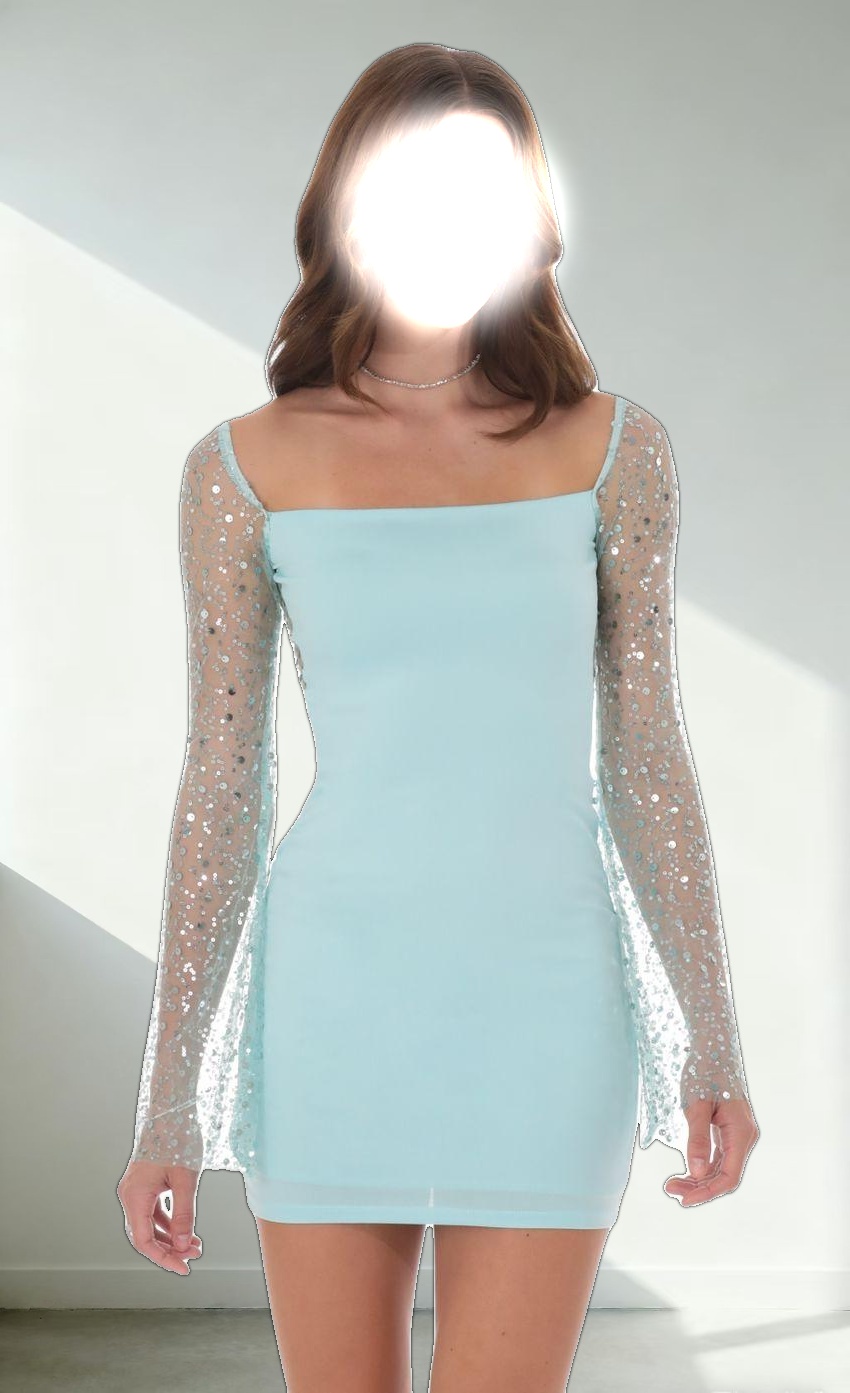 Sequin Long Sleeve Dress in Sky Blue