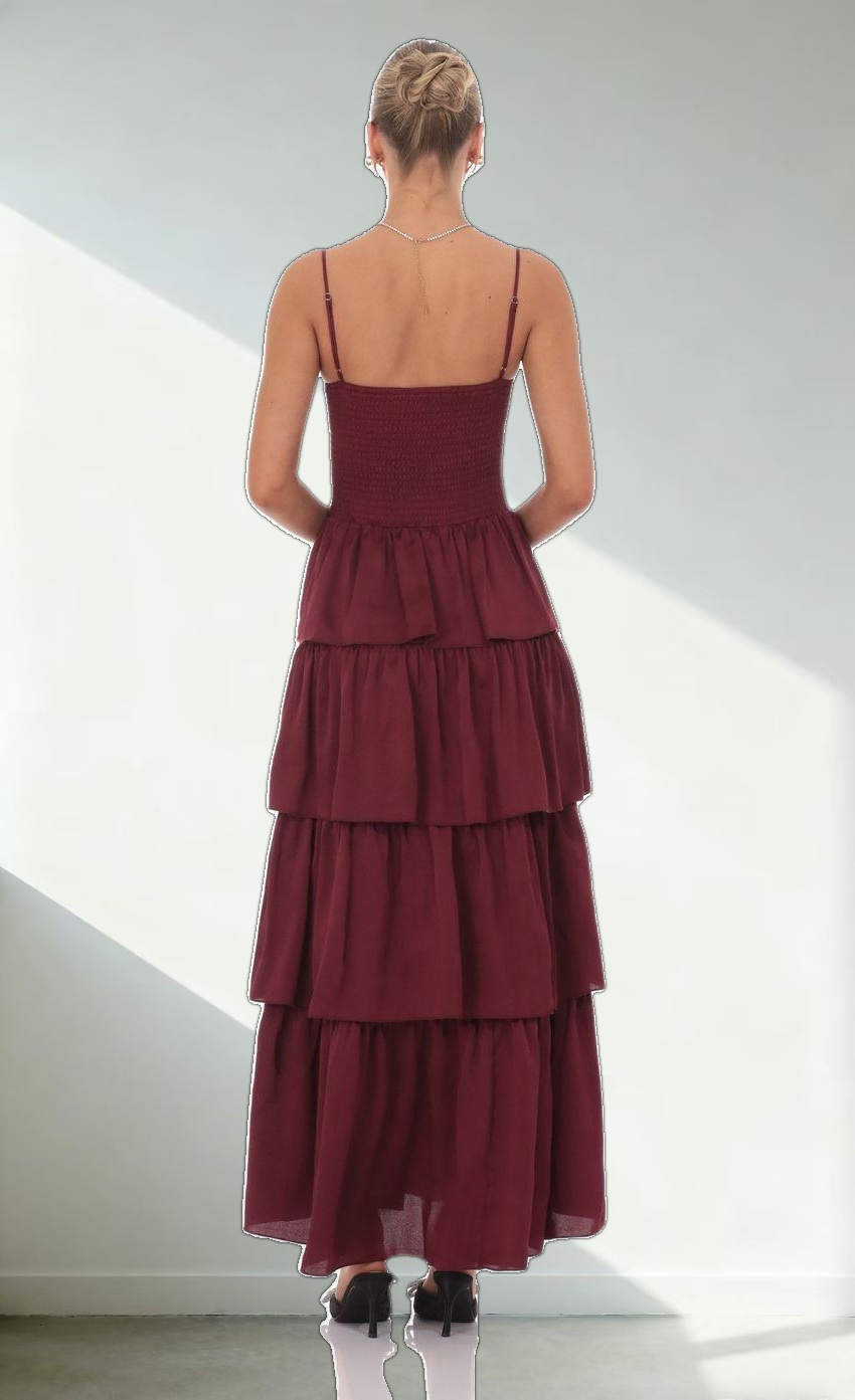 Cutout Ruffle Maxi Dress in Burgundy