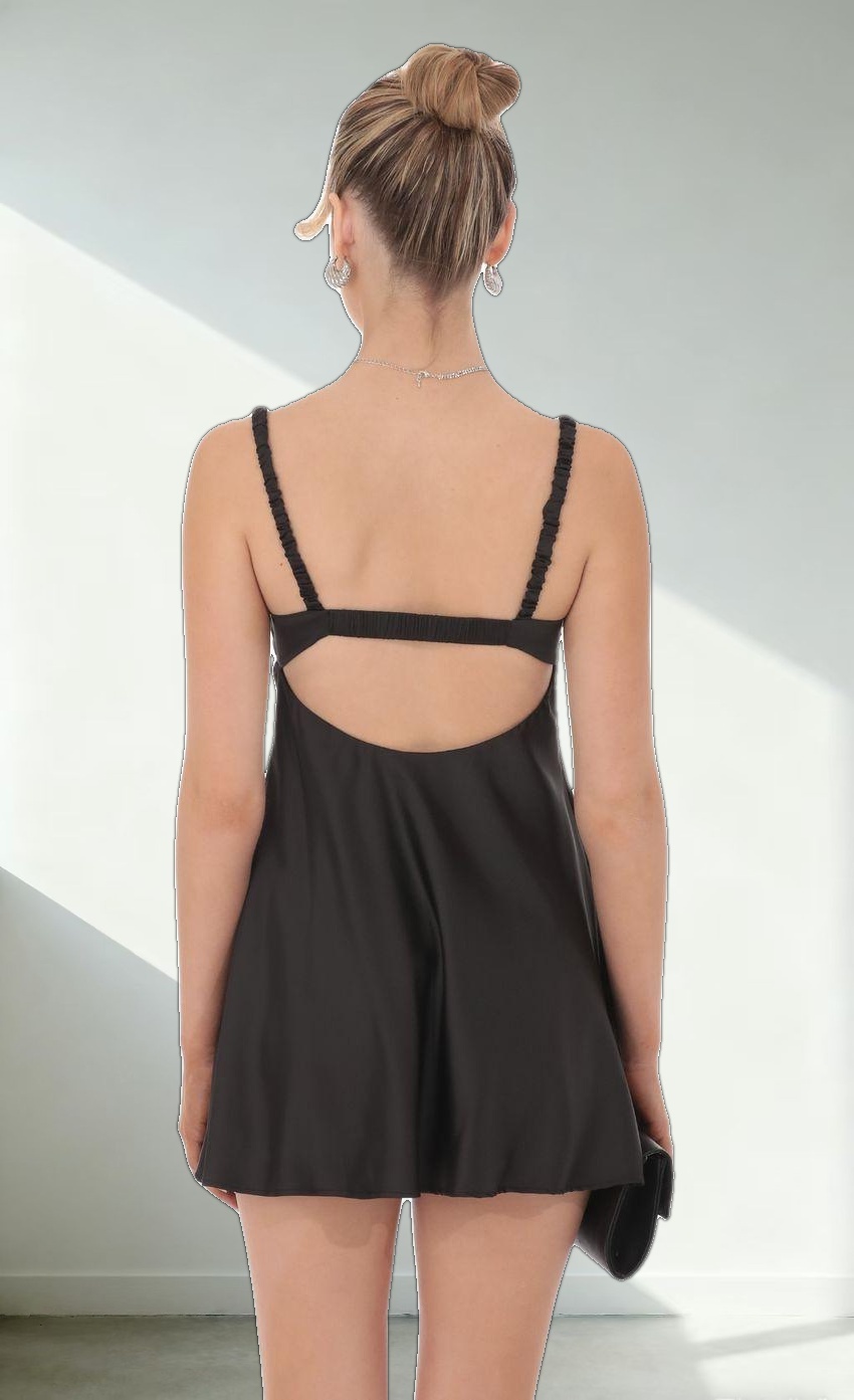 Satin Babydoll Dress in Black