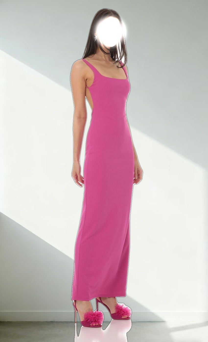 Open Back Square Neck Maxi Dress in Magenta