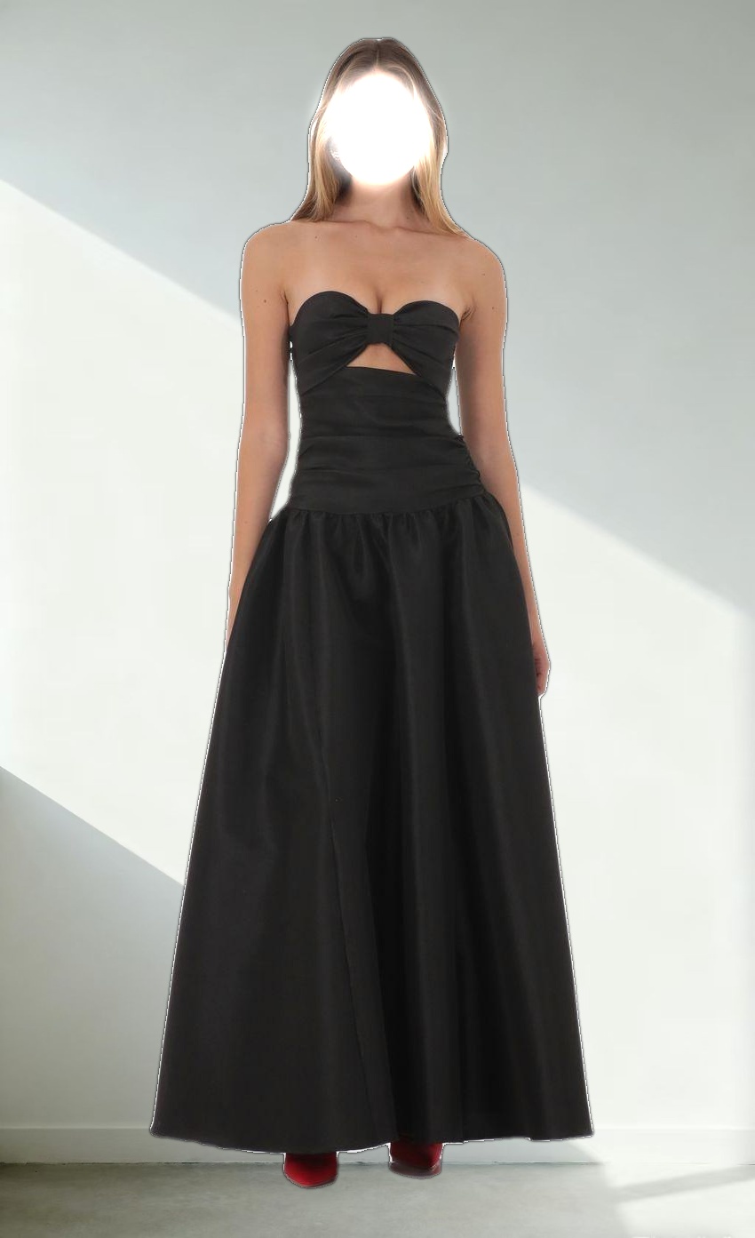 Cutout Drop Waist Strapless Maxi Dress in Black