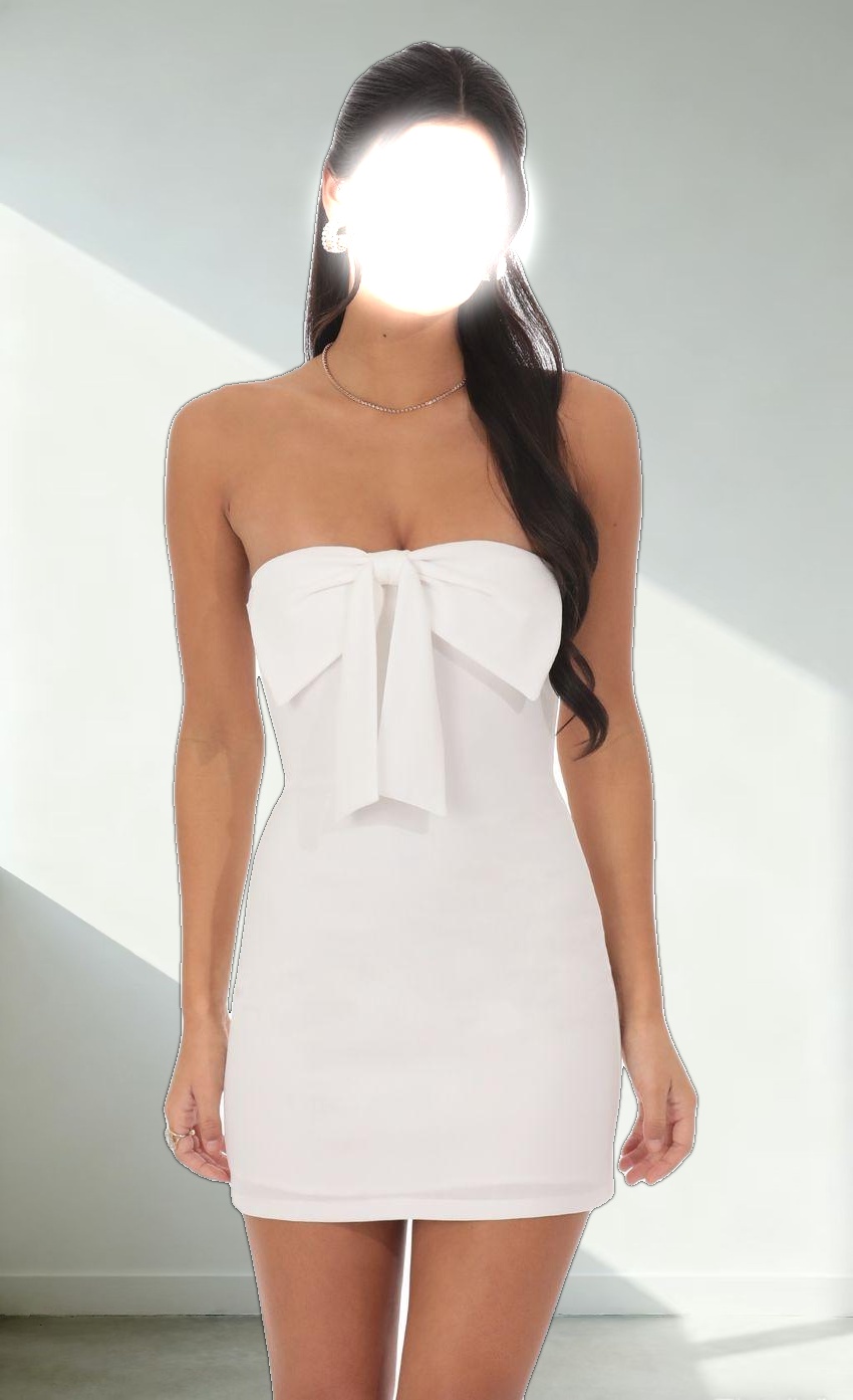 Front Bow Strapless Dress in White
