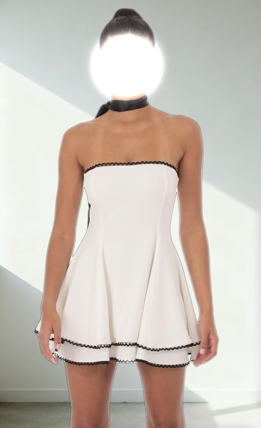 Satin Scarf Strapless Dress in White