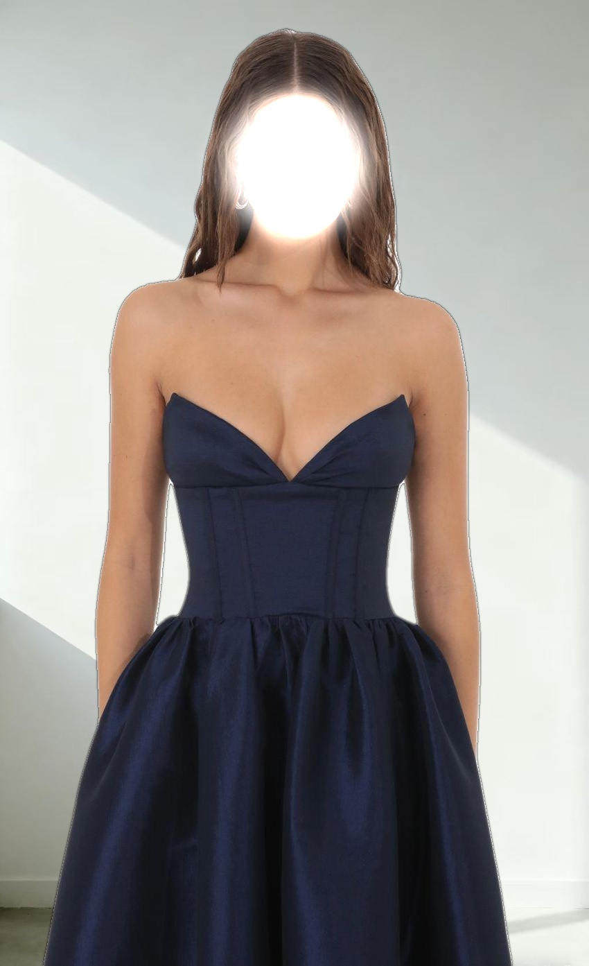 Corset Strapless Gown Dress in Navy
