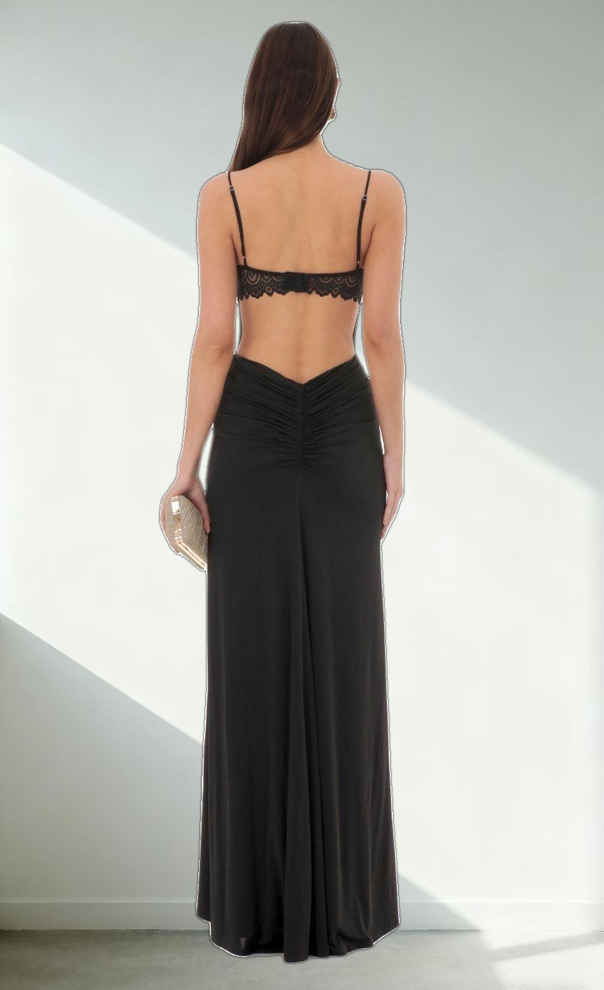 Open Back Mermaid Maxi Dress in Black