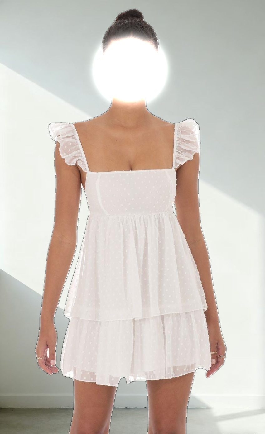 Dotted Ruffle Dress in White