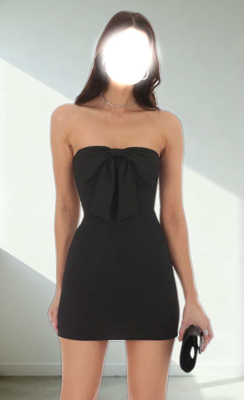 Front Bow Strapless Dress in Black